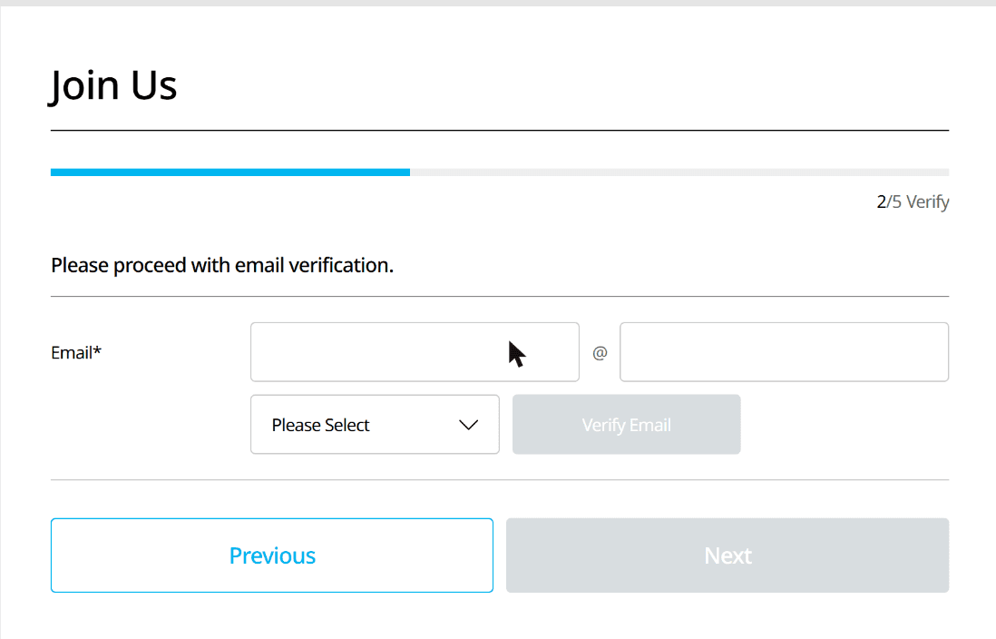 Atomy USA registration step 2 of 5: email verification form