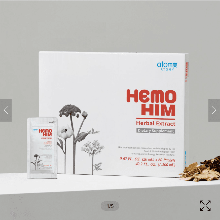 Caja y sobre de HemoHIM original de Atomy EE. UU.