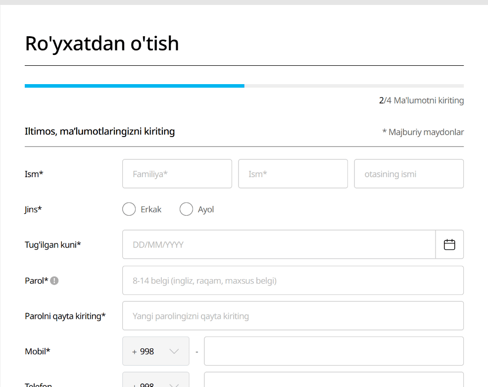 Atomy Oʻzbekistonda roʻyxatdan oʻtish: shaxsiy maʼlumotlar shakli