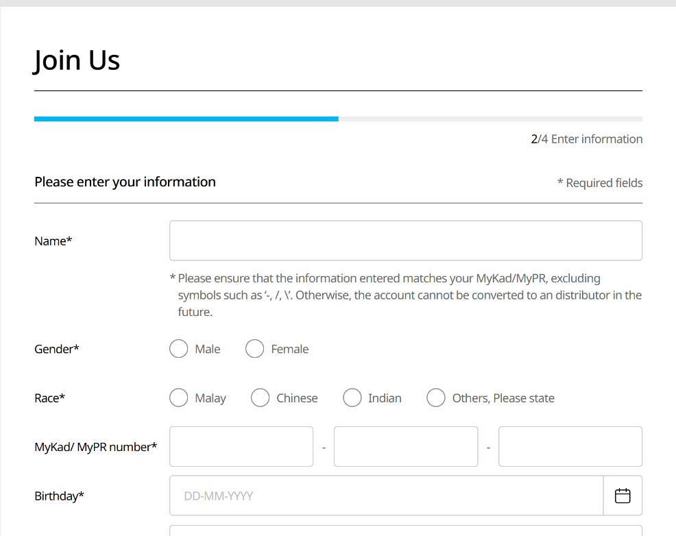 Atomy Malaysia registration: personal information form